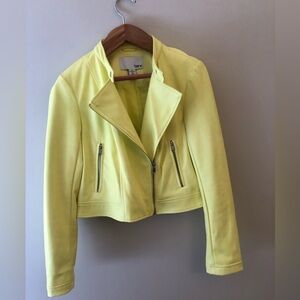 Bar III Punchy Pastel Citron Faux  Yellow Asymmetrical Leather Moto Jacket